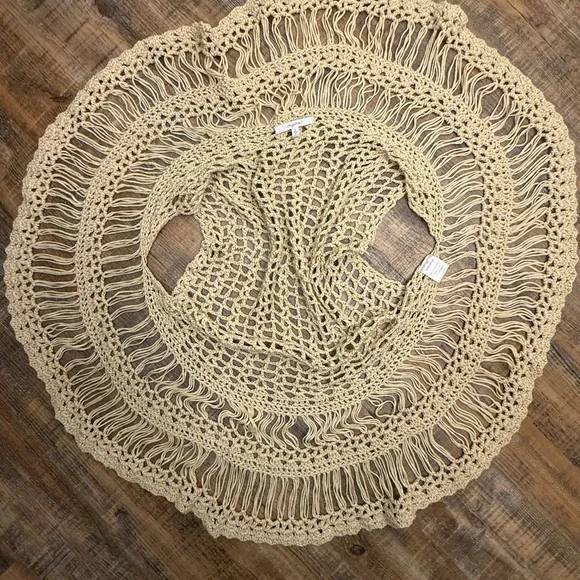 Mystree Boho Crochet Fringe Vest Open Knit Festival Duster Medium - Picture 5 of 6